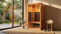 1 Person Extendable FAR Infrared Sauna for Home, Hemlock Wood Low EMF 6 Carbon Heaters Indoor Saunas with LED Lights, Bluetooth Speaker, Digital Control Panel, and Seating Bench — Lifestyle